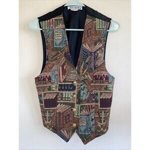Vintage VTG Joan Walters Library Books Office Academic Wearable Art Vest Small